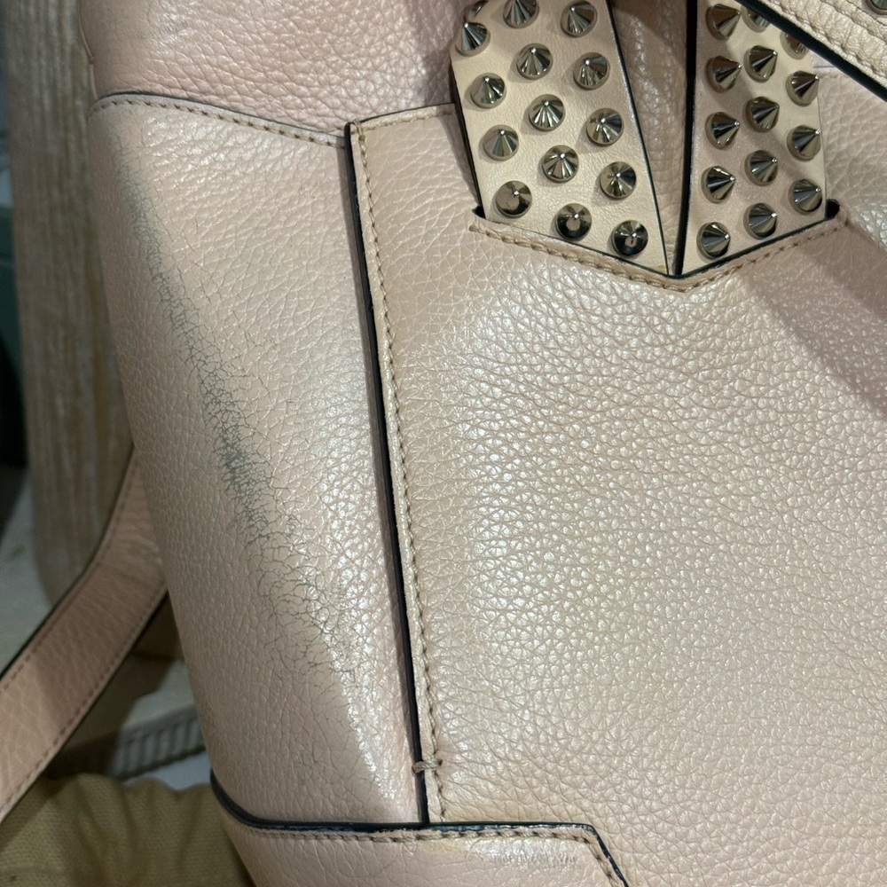 Christian Louboutin Eloise Small Studded Leather Tote Nude Beige Crossbody - Picture 13 of 17
